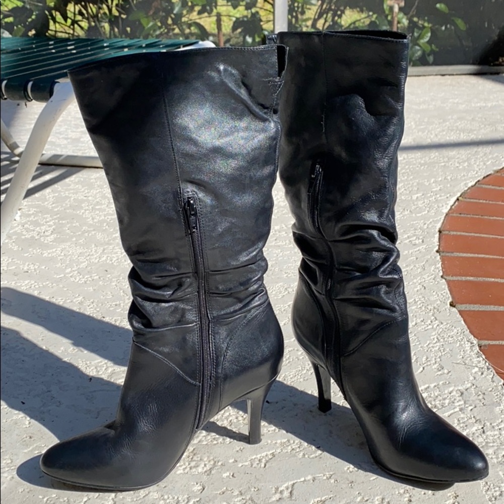 Steve Madden Tall Black Leather Scrunch Boots Sz 9